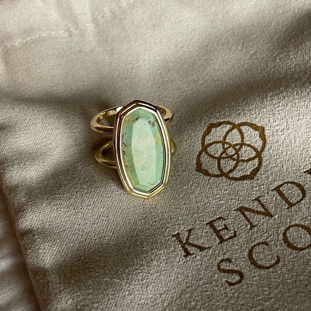 NEW $120 KENDRA SCOTT Elyse 18k Gold Vermeil Double Band Ring in Turquoise SZ 6